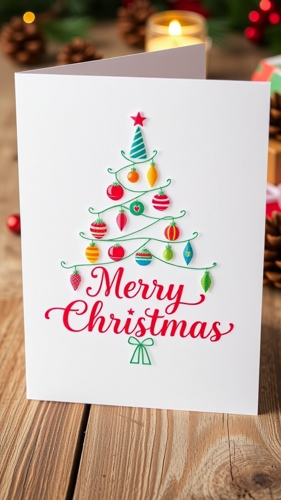 A simple Christmas card with a hand-drawn tree and 